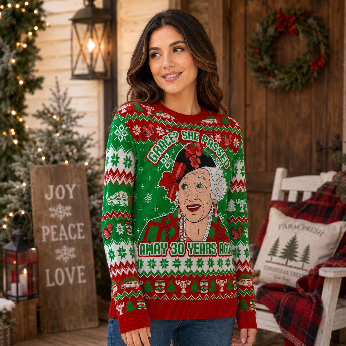 Grace She Passed Away 30 Years Ago Ugly Christmas Sweater, Funny Holiday Jumper, Christmas Vacation Style Knit, Gifts For Grandparents