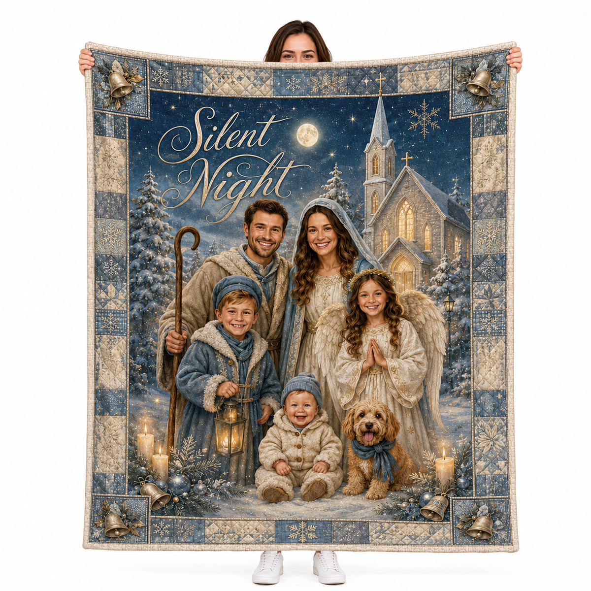 nativity family portrait photo blanket with Silent Night design
