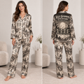 front view of skeleton dance halloween satin pajama set