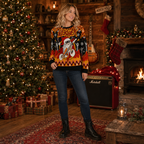 Skull Santa With Guitar Jacquard Knit Ugly Christmas Sweater, Black Santa Jumper, Funny Christmas Pullover Gifts For Him