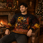 SLEKCHER Metal Santa Sleigh Reindeer Guitar Flames Ugly Christmas Sweater Gifts For Him