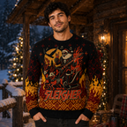 SLEKCHER Metal Santa Sleigh Reindeer Guitar Flames Ugly Christmas Sweater Gifts For Him