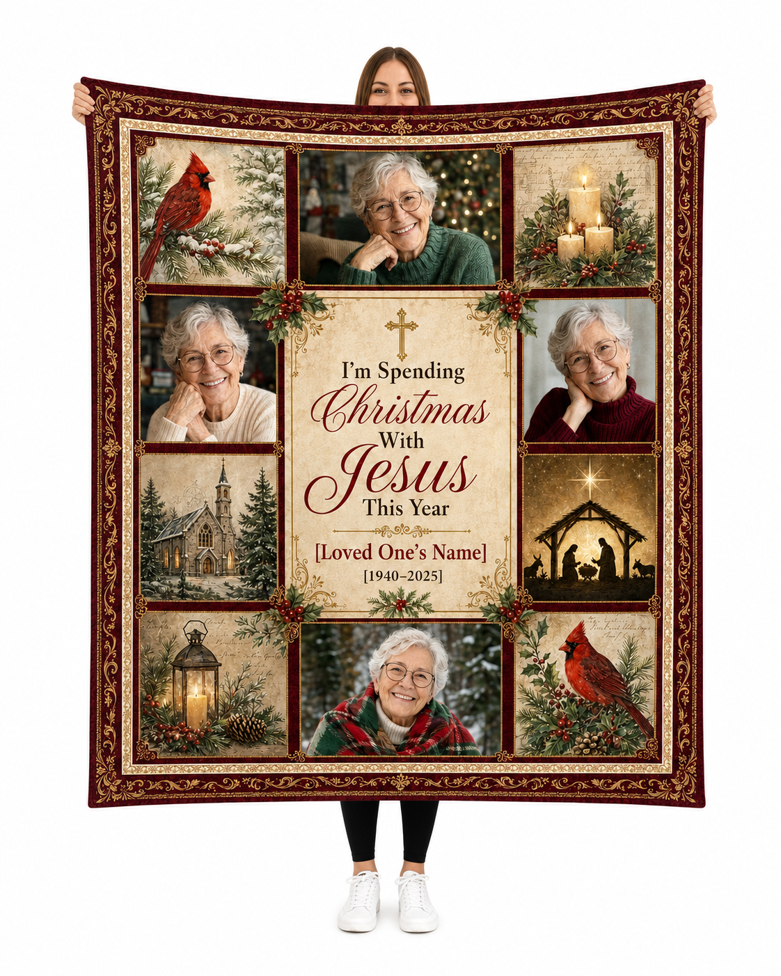 custom photo blanket with spending christmas with memorial collage design