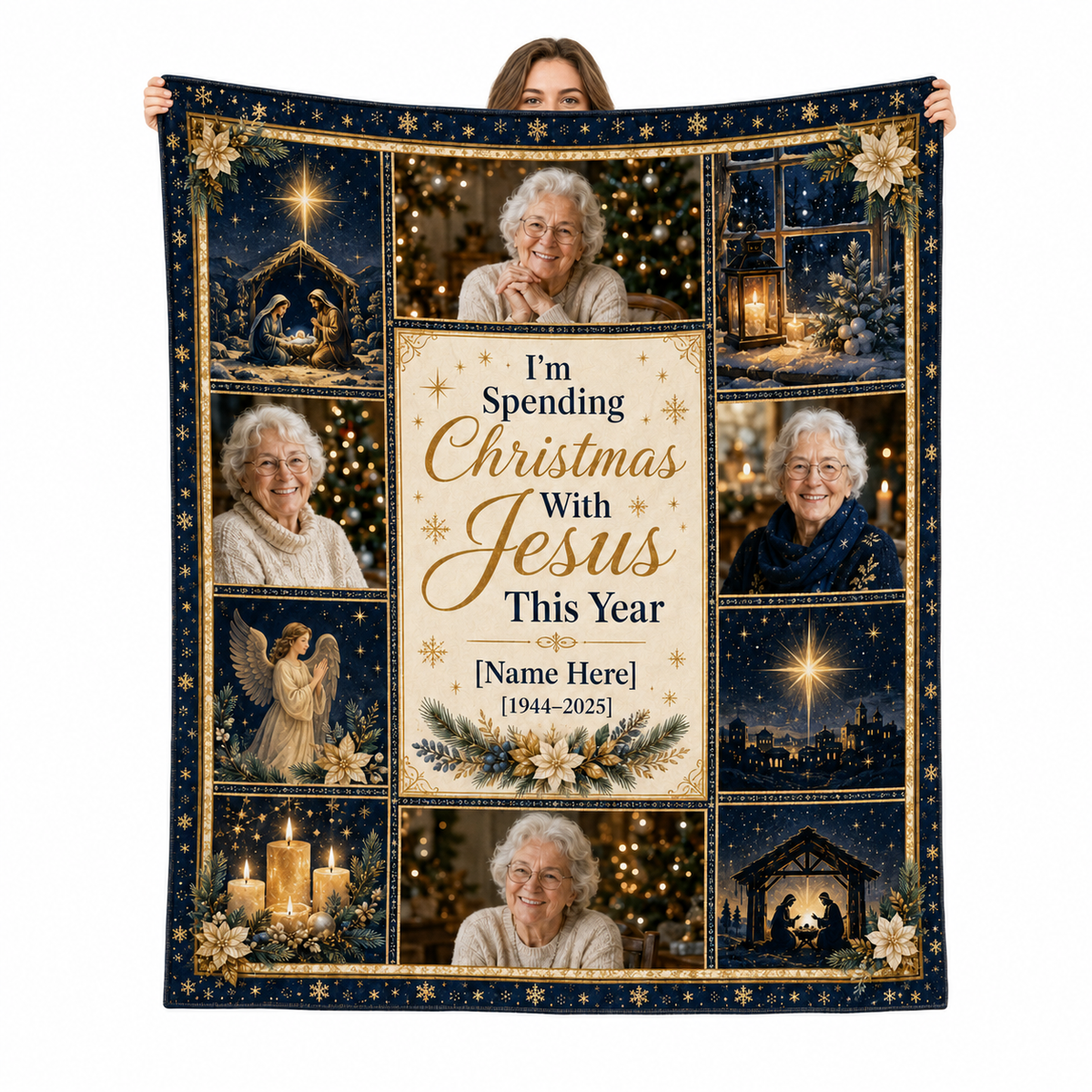 custom photo blanket with nativity scene and memorial quote
