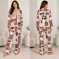 woman modeling spooky and boujee halloween satin pajama set front view