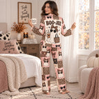 lifestyle shot of satin pajama set with boo-jee ghost design