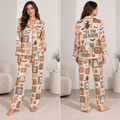 woman modeling Spooky Season halloween satin pajama set front view
