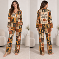 halloween satin pajama set with spooky season patch print and custom name