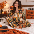 halloween satin pajama set back view with it's the most wonderful time