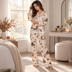 back view of stay spooky ghost bicycle halloween satin pajama set