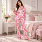 back view of satin pajamas showing Stronger Than Cancer Warriors Wear Pink