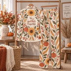 Sunflower Pumpkin Autumn Botanical Satin Pyjamas, Thanksgiving Harvest Lounge Pyjamas, Button Up Sleepwear
