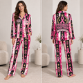 satin pajama set with pink ribbon breast cancer support squad design