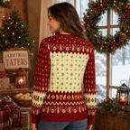 back view of the red taters potatoes knitted ugly christmas sweater showing