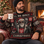 black beanie and terminator christmas sweater festive look