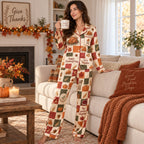 back view showing the we gather together thanksgiving pyjama print