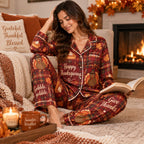 Happy Thanksgiving Give Thanks Gobble Gobble Plaid Turkey Pie Red Satin Pyjamas Lounge Pyjamas Button Up Pyjamas Gifts For Her