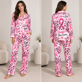 pink leopard print satin pyjamas set with ribbons and hearts