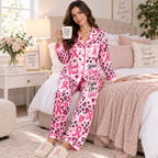 back of pink satin pyjamas reading fight like a girl stronger than