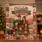 red and green christmas throw blanket draped over a fireplace