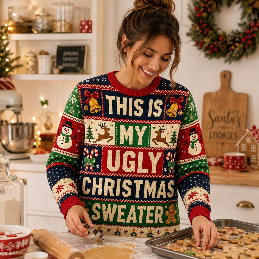 ugly christmas sweater with this is my ugly christmas sweater quote and
