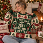 close up of ugly christmas sweater holiday pattern