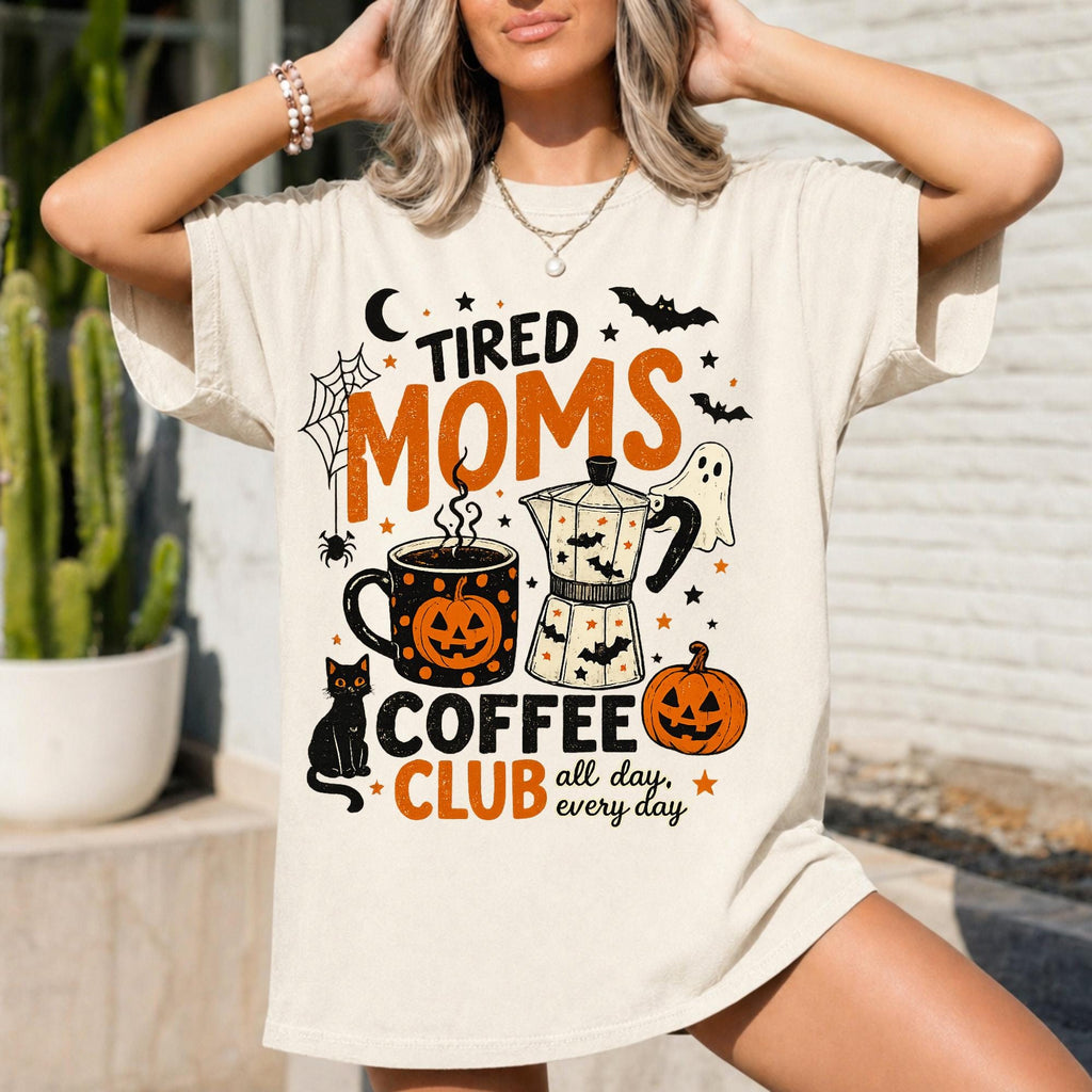 tired moms coffee club halloween graphic tee in cream