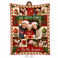 a custom christmas photo blanket with a plaid border and the printed