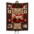 custom family photo collage plaid christmas fleece blanket with 'tis the season