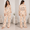 front view of a satin halloween pajama set