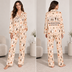 front view of a satin halloween pajama set