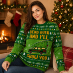 Christmas Vacation Bend Over And I'll Show You Knit Christmas Tree Ugly Christmas Sweater, Griswold Station Wagon Jumper, Real Knit