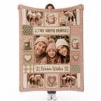 custom family name warm wishes photo collage fleece blanket, person holding
