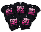 black graphic tees reading i wear pink for my girl, my mom,