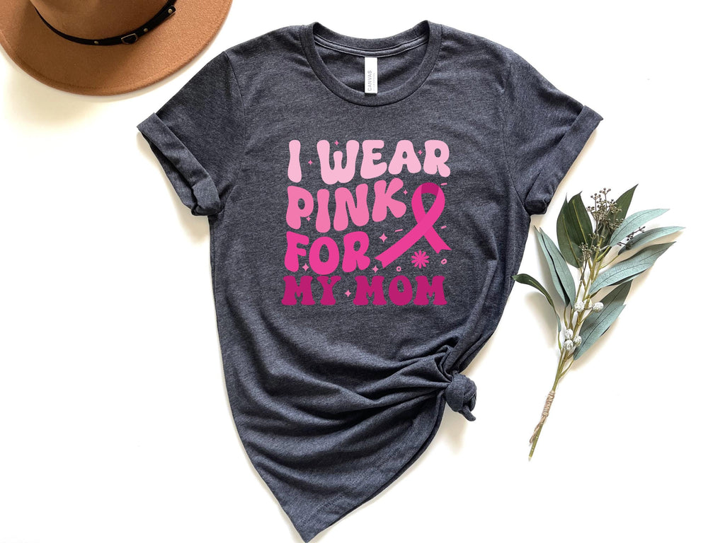 heather grey graphic tee reading i wear pink for my mom with