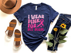 navy blue graphic tee reading i wear pink for my mom styled
