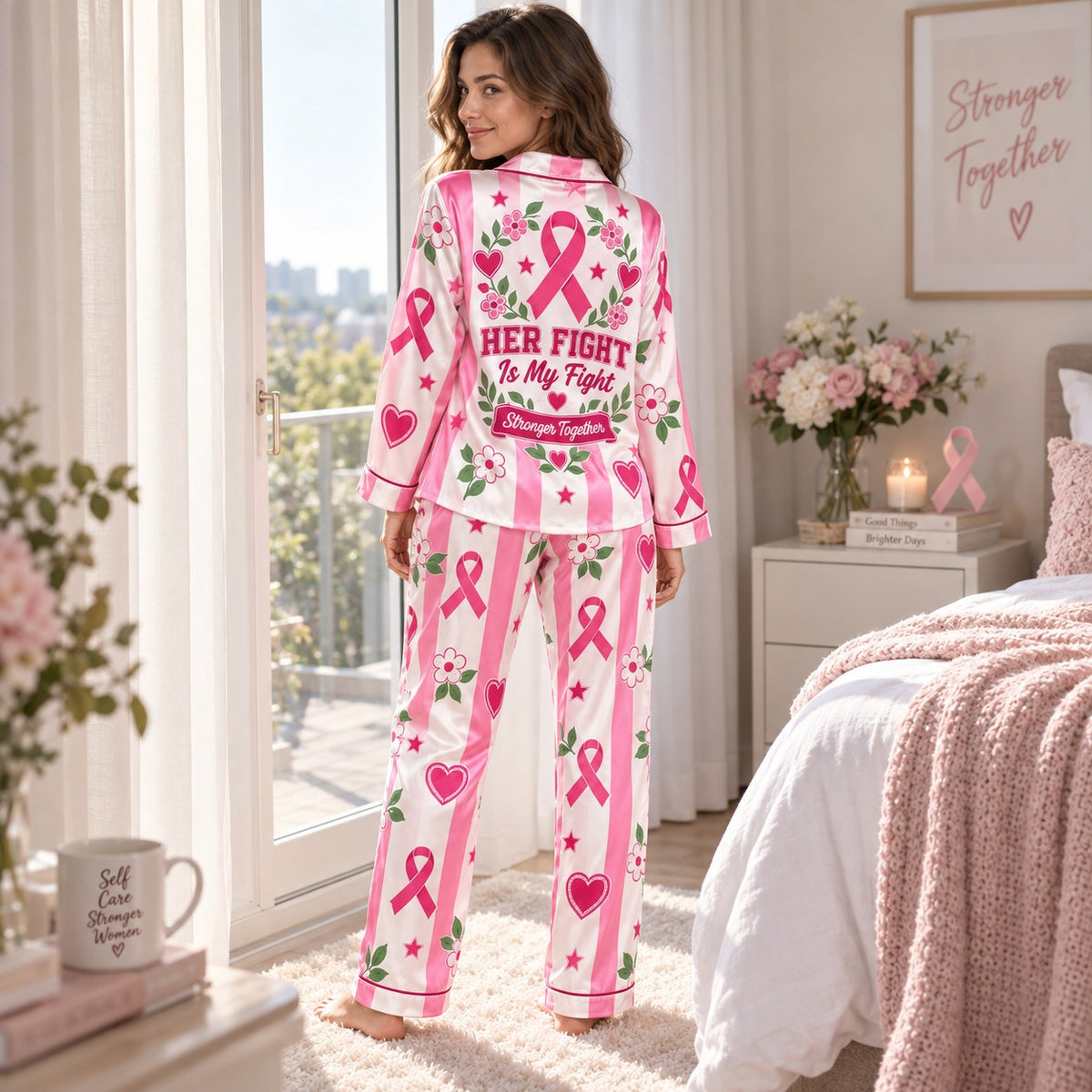 seated front view of the personalized satin pajama set