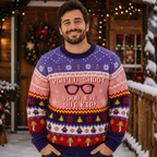 man wearing a christmas story you'll shoot your eye out ugly sweater