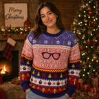 woman wearing a christmas story you'll shoot your eye out ugly sweater