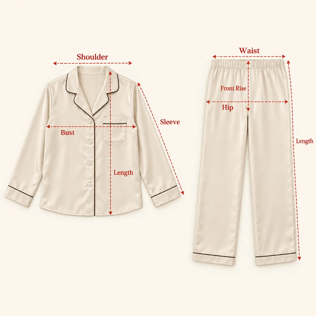 InterStellux satin pajamas size chart